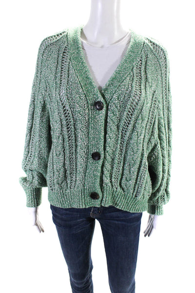 Cupcakes And Cashmere Womens Cotton Blend V-Neck Cardigan Sweater Green Size M
