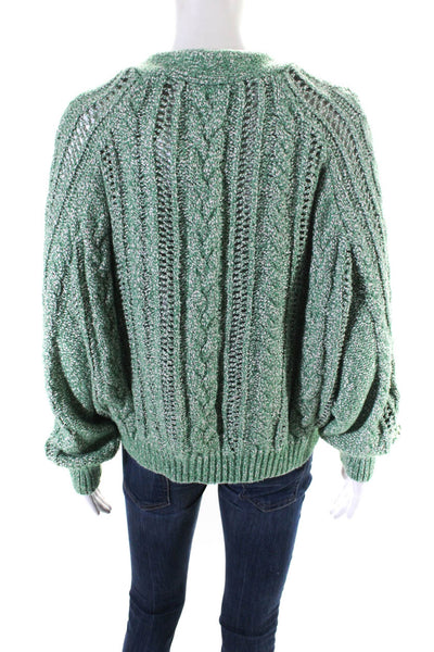 Cupcakes And Cashmere Womens Cotton Blend V-Neck Cardigan Sweater Green Size M