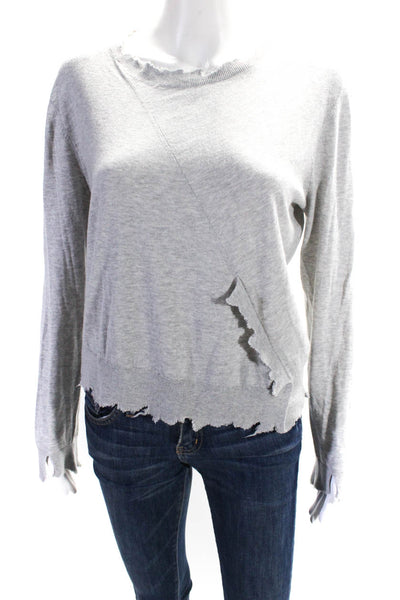 IRO Jeans Womens Cotton Blend Distressed Long Sleeve Knit Top Gray Size XS