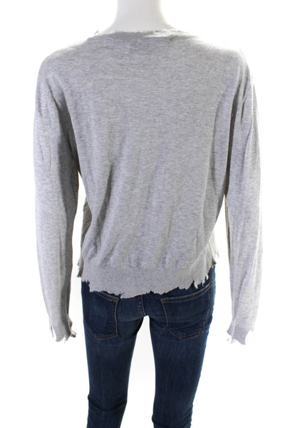 IRO Jeans Womens Cotton Blend Distressed Long Sleeve Knit Top Gray Size XS