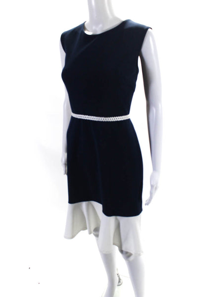 Karl Lagerfeld Womens Sleeveless Colorblock Flounce Hem Pencil Dress Navy Size 8
