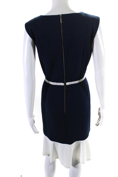 Karl Lagerfeld Womens Sleeveless Colorblock Flounce Hem Pencil Dress Navy Size 8