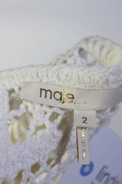 Maje Womens 3/4 Sleeve Crew Neck Crochet Lace Top Blouse White Size 2