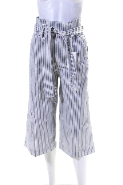 Frame Women's Paper Bag Waist Belted Wide Leg Pockets Ankle Pant Stipe  Size 26