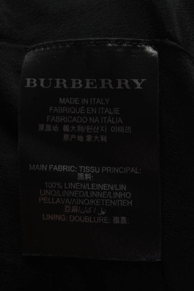 Burberry Womens Woven Pleated Midi A Line Skirt Dark Green Linen Size EU 38