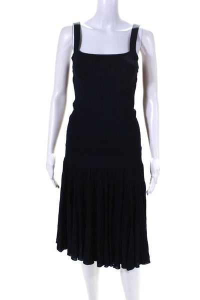 Ralph Lauren Black Label Womens Knit Drop Waist Midi Dress Navy Blue Size Small