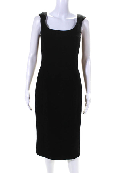 Michael Kors Collection Scoop Neck Crepe Midi Sheath Dress Black Wool Size 4