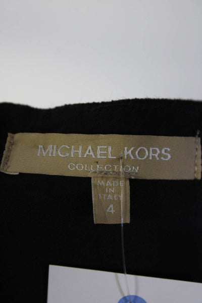 Michael Kors Collection Scoop Neck Crepe Midi Sheath Dress Black Wool Size 4