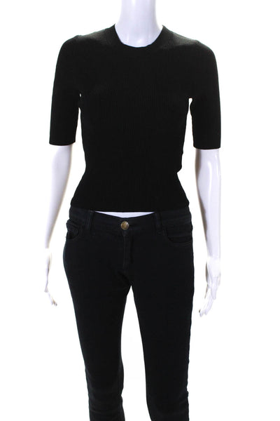 Dion Lee Womens Ribbed Half Sleeve Crew Neck Sweater Black Size Small