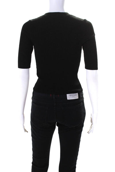 Dion Lee Womens Ribbed Half Sleeve Crew Neck Sweater Black Size Small