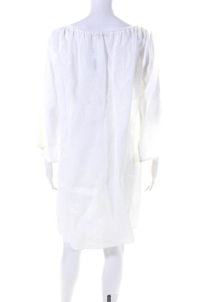 Farella Womens Linen Off The Shoulder Long Sleeve A-Line Dress White Size S