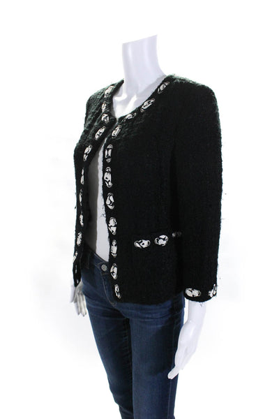 Neiman Marcus Womens Open Front 3/4 Sleeve Tweed Jacket Black White Size Small