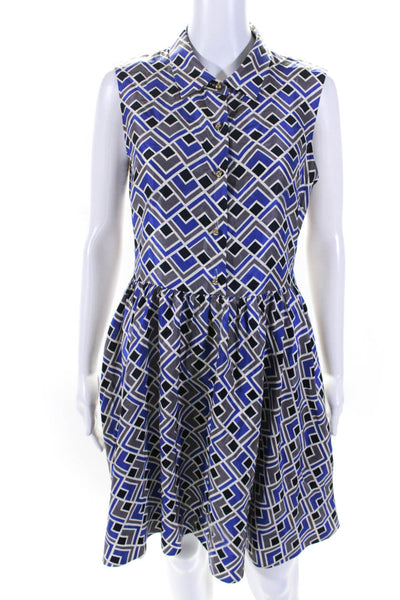 Kate Spade New York Womens Sleeveless Collared Silk Dress Gray Blue White Size 4