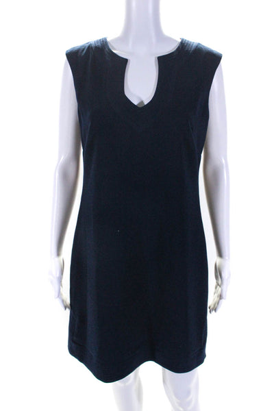 Trina Turk Womens Back Zip Sleeveless V Neck Shift Dress Navy Blue Size 6