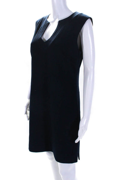 Trina Turk Womens Back Zip Sleeveless V Neck Shift Dress Navy Blue Size 6