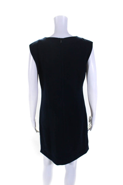 Trina Turk Womens Back Zip Sleeveless V Neck Shift Dress Navy Blue Size 6