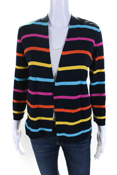 Cyrus Womens Striped Print Open Front Long Sleeve Casual Cardigan Navy Size S