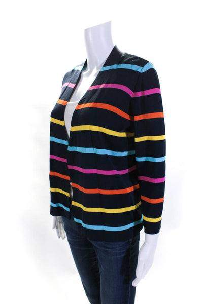 Cyrus Womens Striped Print Open Front Long Sleeve Casual Cardigan Navy Size S