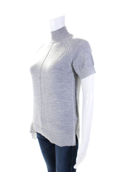 Reiss Womens Short Sleeve Side Slit Mock Neck Knit Top Wool Gray Size Small