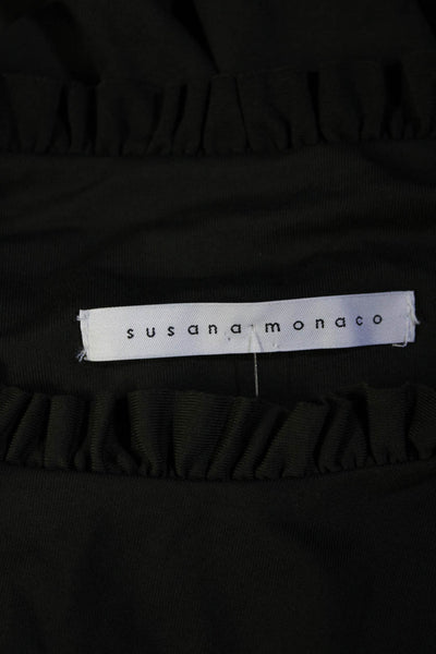 Susana Monaco Womens Dark Green Ruffle Crew Neck Long Sleeve Shift Dress Size S