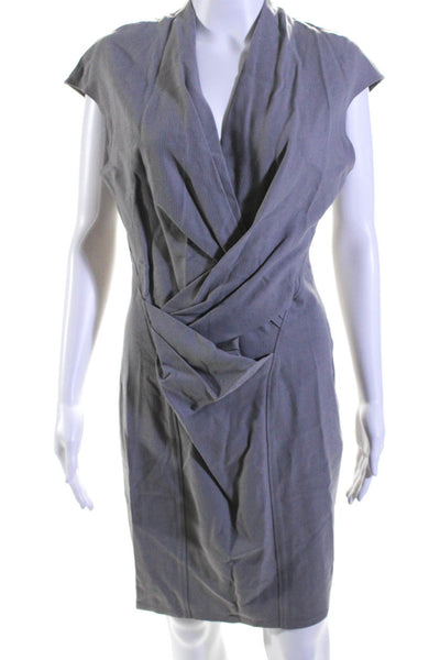 Helmut Lang Womens Gray V-Neck Drape Detail Sleeveless Shift Dress Size 8