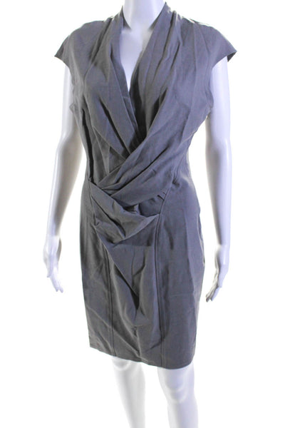 Helmut Lang Womens Gray V-Neck Drape Detail Sleeveless Shift Dress Size 8