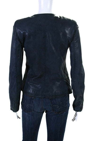 Bully Womens Leather Full Zipper Light Weight Biker Jacket Blue Size EUR 42