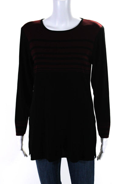 Exclusively Misook Womens Striped Long Sleeves Sweater Red Black Size Small