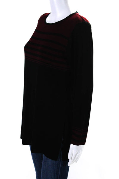 Exclusively Misook Womens Striped Long Sleeves Sweater Red Black Size Small