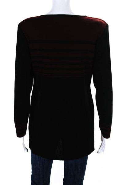 Exclusively Misook Womens Striped Long Sleeves Sweater Red Black Size Small