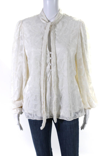 Alexis Womens White Textured V-neck Tie Front Long Sleeve Blouse Top Size XL