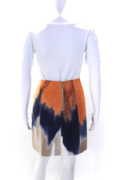 T Tahari Womens Back Zip Abstract Printed Pencil Skirt Orange Navy Brown Size 12