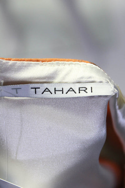 T Tahari Womens Back Zip Abstract Printed Pencil Skirt Orange Navy Brown Size 12
