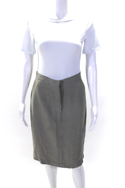 Max Mara Womens Zipper Fly Houndstooth Pencil Skirt White Black Size 6