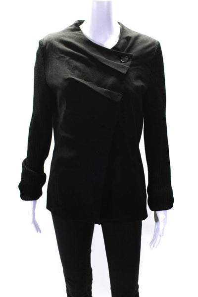 Lafayette 148 New York Womens Button Up Ribbed Long Sleeve Jacket Black Medium