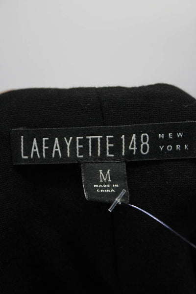 Lafayette 148 New York Womens Button Up Ribbed Long Sleeve Jacket Black Medium