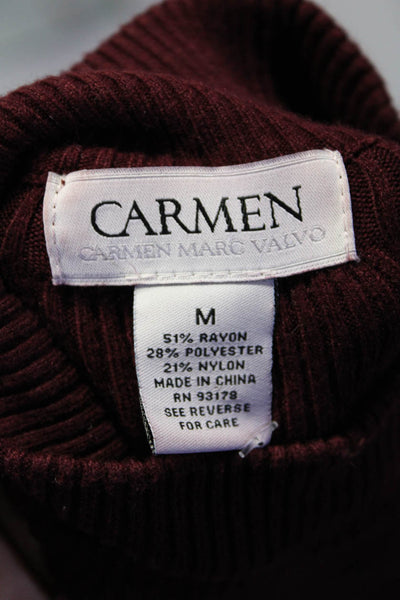 Carmen Carmen Marc Valvo Womens Ribbed Knit Cut Out Mock Neck Sweater Red Medium