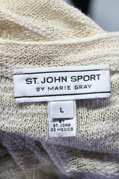 St. John Sport By Marie Gray Womens Metallic Knit Tank Top Beige Wool Large