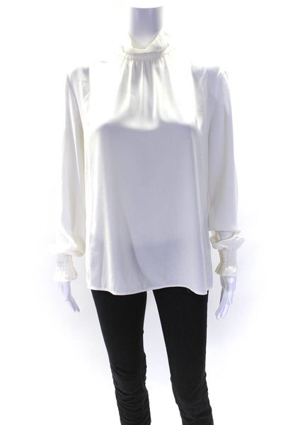 Rene Lezard Womens Long Sleeve Mock Neck Boxy Crepe Top White Size FR 36