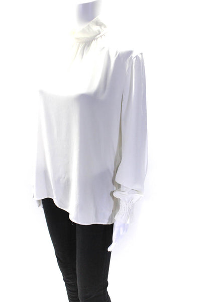 Rene Lezard Womens Long Sleeve Mock Neck Boxy Crepe Top White Size FR 36