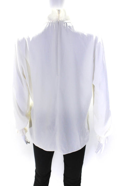 Rene Lezard Womens Long Sleeve Mock Neck Boxy Crepe Top White Size FR 36