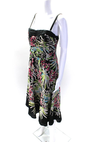 Nanette Lepore Womens Black Silk Multi Floral Bow Back Fit & Flare Dress Size 10