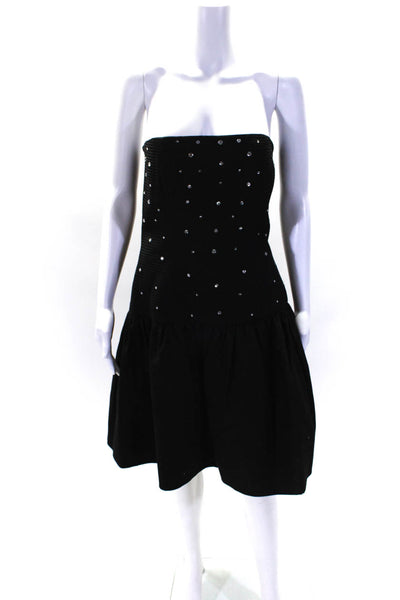 Morton Myles Womens Black Textured Crystal Embellished Strapless Dress Size S