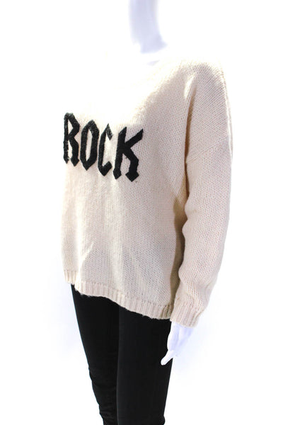 Elan Womens Rock Applique Thick Knit Oversize V Neck Sweater Beige Size Small