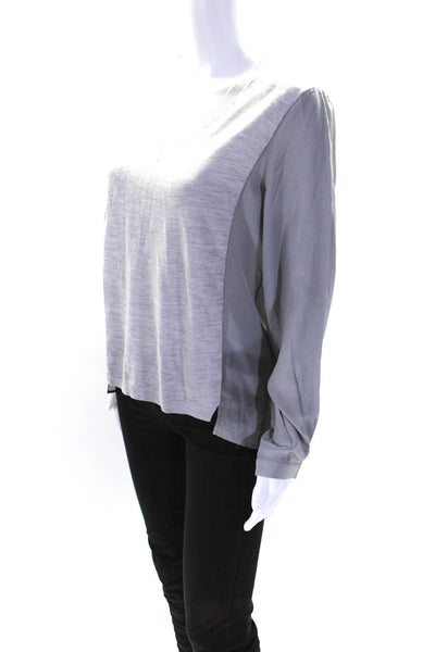 ATM Womens Silk Sleeve Thin Knit V Neck Sweater Gray Wool Size Medium