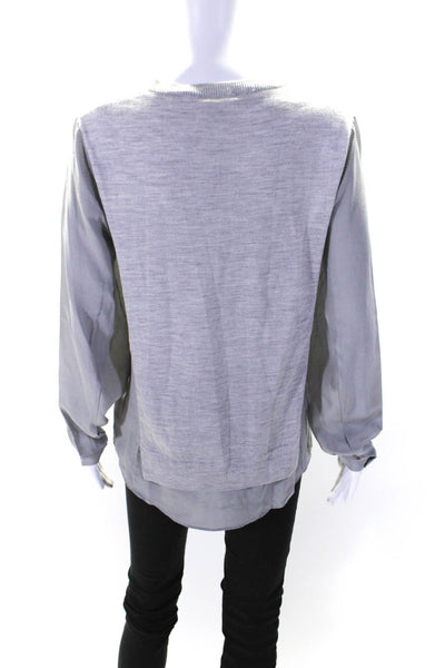 ATM Womens Silk Sleeve Thin Knit V Neck Sweater Gray Wool Size Medium