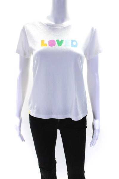 Kerri Rosenthal Womens Round Neck Loved Tee Shirt White Cotton Size Extra Small