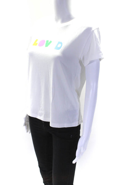 Kerri Rosenthal Womens Round Neck Loved Tee Shirt White Cotton Size Extra Small