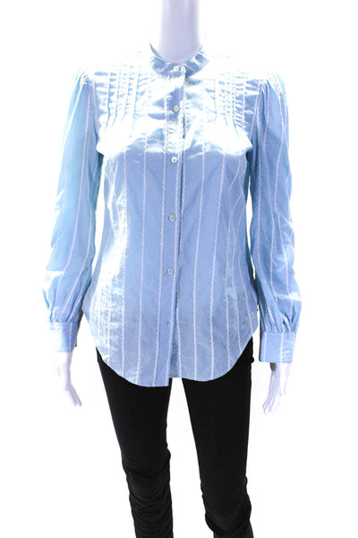 Untuckit Womens Long Sleeve Button Up Striped Collarless Shirt Blue White Size 0