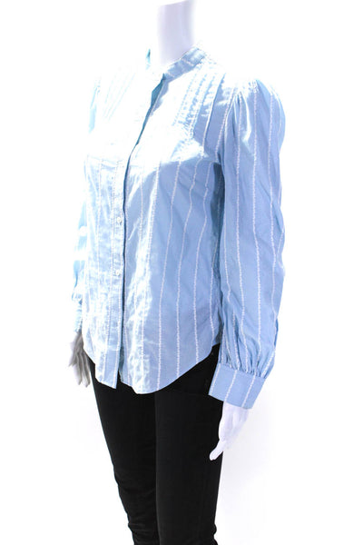 Untuckit Womens Long Sleeve Button Up Striped Collarless Shirt Blue White Size 0